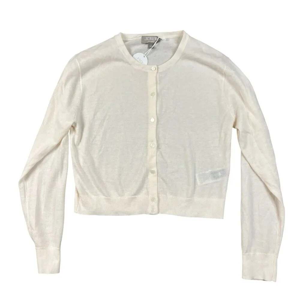 J Crew Cashmere Cardigan Women S Ivory Cropped Button Front Featherweight BZ400